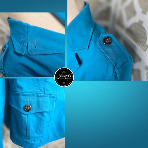 Talbots Teal Blue Cotton Blend Stretch Medium Weight Unlined Jacket Size 12 - Picture 5 of 9